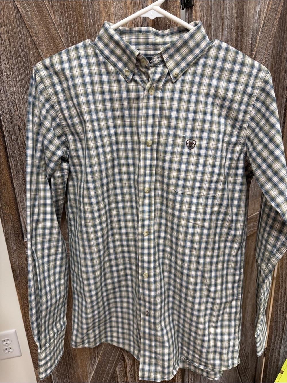 Ariat Green and White Plaid Button-Down Shirt